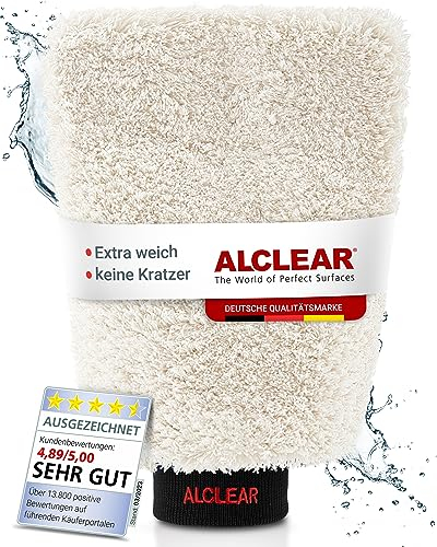ALCLEAR 950013WH Guanto per lavaggio auto in microfibra 27x17 cm, bianco, 1 pezzo, super assorbente, non graffia, ad alto filato, per vernice, vetro, cerchioni, anche per moto.