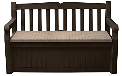 Keter Cassapanca contenitore Eden Storage Bench con Capacità di 265 Litri in Resina, Resistente agli agenti atmosferici, Colore Marrone/Beige, 140 x 60 x 84 cm