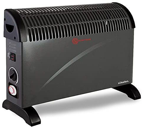 Schallen 2000W Electric Convector Radiator Heater - 3 Heat Settings, Adjustable Thermostat & Overheat Protection (Black with Timer)