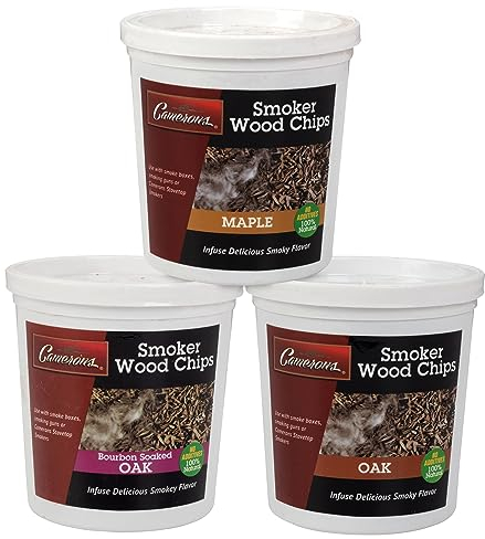 Wood Smoking Chips - Bourbon, Oak, and Maple Wood Chips for Smokers - Set of 3 Resealable Pints