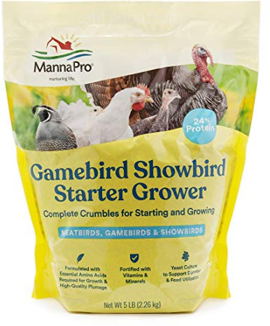 Manna Pro Gamebird & Showbird Crumbles – Premium Poultry Feed for Chickens, Ducks, Gamebirds, Turkeys & Bantams – Fortified with Vitamins & Minerals – Healthy Complete Diet – 5 lb Bag