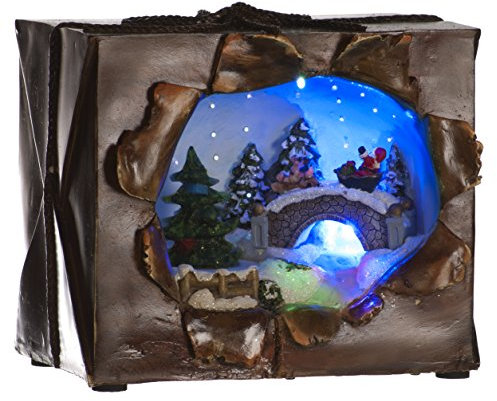 Festive Battery Operated LED and Fiber Optic Gift with Scene