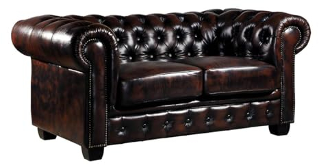 Vente-unique Linea Sofa Chesterfield Ledersofa 2-Sitzer - B«¨ffelleder - Braun - Brenton