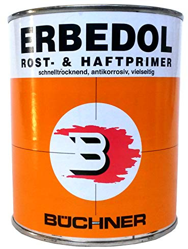 Büchner ERBEDOL Rost- und HaftprimerGraugrün, 0,75L - für innen und außen, Rostschutzprimer für blanken und angerosteten Stahl, Haftgrund für Hart-Kunststoffe (außer Polypropylen und Polyethylen)