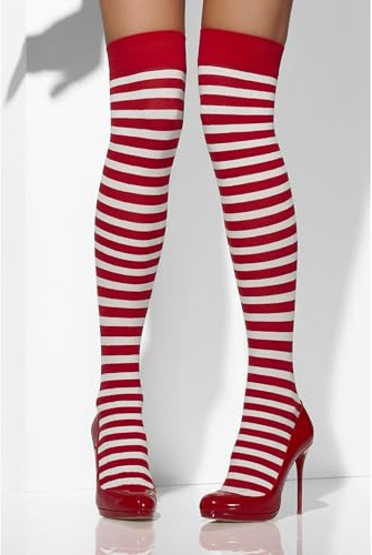Smiffys Medias opacas, rojas y blancas, a rayas Halloween, Carnaval
