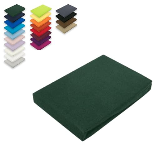 EXKLUSIV HEIMTEXTIL Jersey Spannbettlaken 90-100 x 200 cm 100% Baumwolle Öko - Tex Zertifiziert, Markenqualität, Matratzenhöhe bis 25 cm, Dunkelgrün