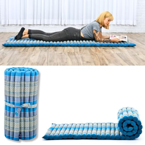 Leewadee Tapis Thai Enroulable 190 x 70 cm - Kapok Tapis de Sol Sommeil Massage Méditation Alternative Futon