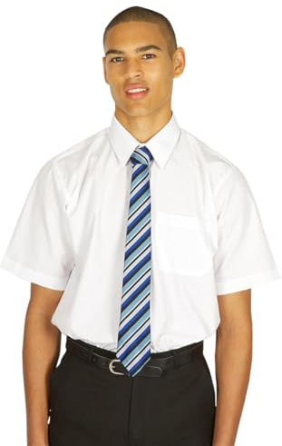 B Mens Boys School Uniform Long/Short Sleeves Plain Blue White Shirts (Collar Size 16.5, White Boys Short Sleeve)