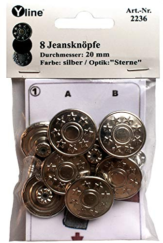 8 Jeans Knöpfe silberfarben 20 mm, Jeansknöpfe Metallknopf, Metall Knöpfe, nähfrei, im Polybeutel, sl, 2236