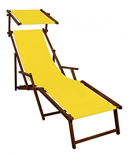Sonnenliege gelb Liegestuhl Fußteil Sonnendach Gartenliege Holz Deckchair Gartenmöbel 10-302FS