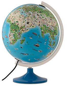 Tecnodidattica Atmosphere Family Solid - Mappamondo illustrato con animali e tradizioni dei popoli, mappamondo in lingua italiana, Diametro 30 cm