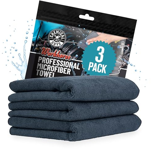 Chemical Guys Workhorse Professional Grade Microfiber Towels for Cars - Black 16x16 Inch Microfiber Cleaning Cloths for Home & Pet Drying, Soft & Scratch-Free, Washing, Drying & Cleaning, 3 Pack