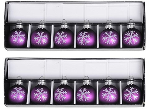 Geschenkestadl 12 Tischkartenhalter Weihnachtskugel mit Tischkarte Glas Kugel Ø 4 cm Weihnachten Schneeflocke (Lila)