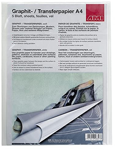 AMI Graphitpapier Transferpapier DIN A4 - 5 Blatt - Weiß - geeignet für dunkle Untergründe