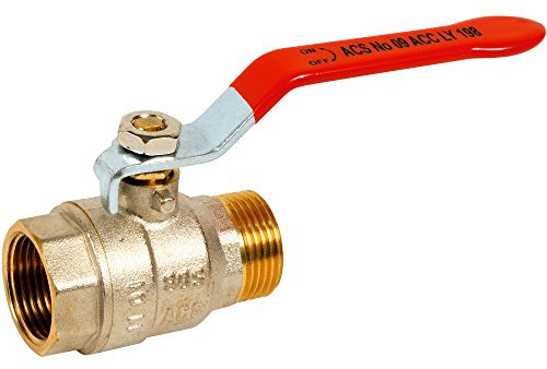 Syveco 581008 Série 581 Robinet à tournant sphérique en laiton Série Bâtiment PN30 Poignée plate rouge en acier 1-1/2 MBSP x 1-1/2 FBSP