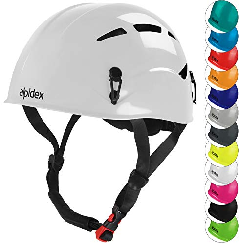 ALPIDEX Kletterhelm | Norm EN 12492 Kletterausrüstung Hartschalenhelm | Universal Passend | Robust | Klettersteighelm | Jugendliche | Erwachsene, Farbe:Bright White