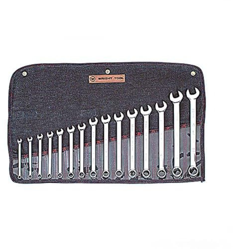 Wright Tool 952 Metric Combination Wrench Set, 12-Point, 15-Piece | WrightGrip® 2.0, Sizes 7 mm–22 mm, Full Polish Finish, Roll Pouch Made in USA