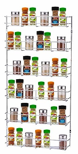 Buckingham 6 Tier Spice & Herb Rack Wall Mountable or Kitchen Cupboard Door Storage Premium Quality Heavy Gauge Chrome Plated Wire Construction 38.5 cm