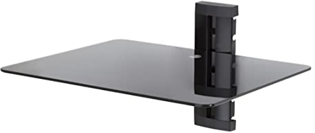 MAHARA Single Black Tempered Safety Glass Floating Shelf 38cm Width Maximum 10kg per Shelf for DVD players TV accessories Games Consoles Virgin boxes