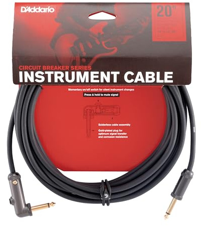 D’Addario Accessories Custom Series Circuit Breaker Guitar Cable - Momentary Kill Switch Instrument Cable with ¼ Inch Ends - On/Off Switch for Silent Instrument Changes - Right Angle, 20 feet