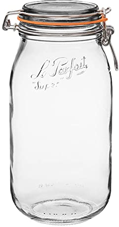 Le Parfait Super Jar 2L (64oz) Glass Canning Jar, Wire Bail Lid, 1 Pack