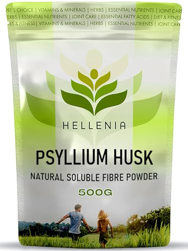 Psyllium Husk Powder 500g | Colon Fibre - Pure & Natural Psyllium Seed Husks | GMP Certified Product - High in Fibre, to be Mixed with Water, Suitable for Vegans - By Hellenia Healthfoods