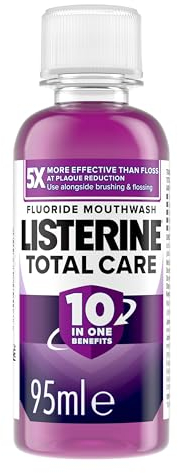 Listerine Total Care Antibacterial Mouthwash (95ml), Caring and Cleansing Mouthwash to Freshen Breath with 10-in-1 Benefits, Clean Mint-Flavoured