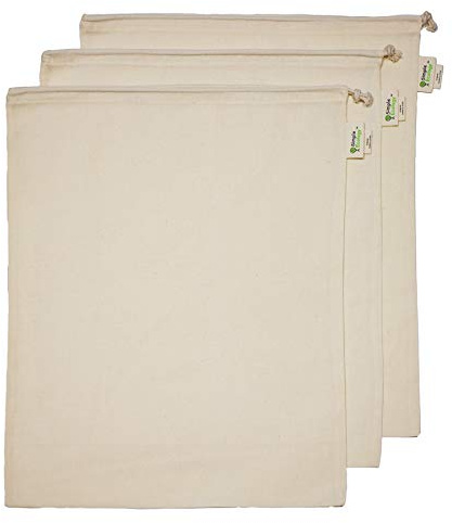 Simple Ecology Reusable Grocery Produce Shopping and Storage Bags, Organic Cotton Muslin, XLarge 3 pack