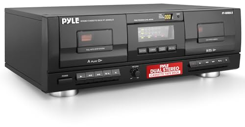 Pyle Dual Stereo Cassette Tape Deck - Clear Audio Double Player Recorder System w/ MP3 Music Converter, RCA for Recording, Dubbing, USB, Retro Design - For Standard / CrO2 Tapes, Home Use - PT659DU
