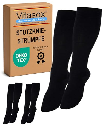 Vitasox Medias de apoyo hasta la rodilla 44450, medias de viaje hasta la rodilla de algodón, de señora y caballero, de compresión, lote de 2, negro, 35/38