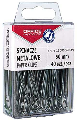 OFFICE PRODUCTS 18085069-19 Büroklammern Metallbriefklammern Silbern in der Box / 50 mm - 40 Stück/ in Praktischer Aufbewahrungsbox/ Paper Clips