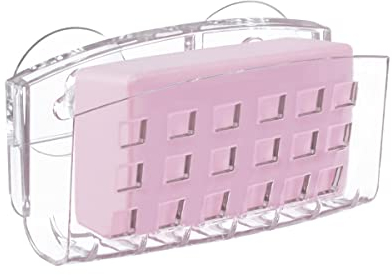 iDesign Large Suctions Soap Dish Holder for Shower, Made of Durable Plastic with two Strong Suction Cups, Clear