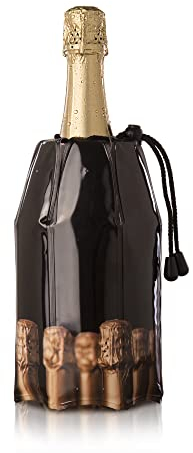 Vacu Vin Active Cooler Champagne Chiller - Reusable, Flexible Wine Bottle Cooler - Champagne Bottle Print - Champagne Cooler Sleeve For Standard Size Bottles - Insulated Champagne Bottle Chiller