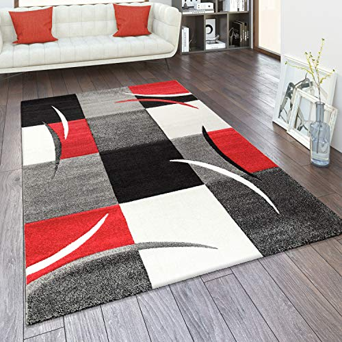 Paco Home Designer Teppich mit Konturenschnitt Karo Muster Rot Schwarz, Grösse:160x230 cm