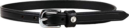 QHP Sporenriemen Mercurius Leder Lederriemen schwarz mit gr. Silbernen Stein