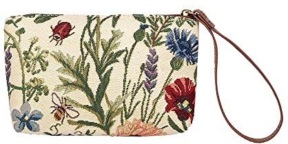 Signare Tapestry Small Wristlet Clutch Bag for Women, Ladies Wristlet Purses with Wrist Strap & Zip Closure (Morning Garden, WRIS-MGD)