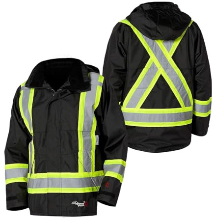 Viking Professional Journeyman 300D Rip-Stop Fire Retardant Reflective Jacket - Fire Resistant Hi Vis Jackets for Men, Black - XX-Large