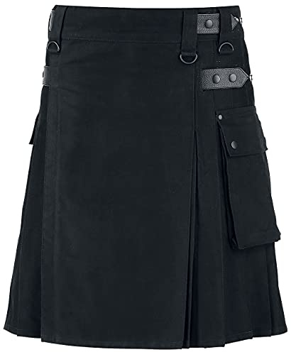 Black Premium by EMP Uomo Kilt Nero con Tasca applicata XL