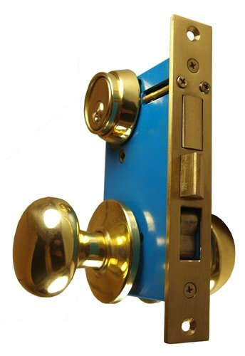 Maxtech Heavy Duty Ornamental Iron Gate Double Cylinder Mortise Lockset 2-1/2 Backset 1X 7-1/8 Faceplate Polish Brass (Right Hand)