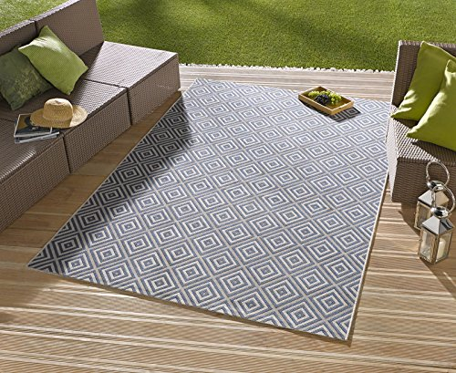 NORTHRUGS In- und Outdoor Teppich Karo 160x230cm - Wetterfest Modern Geometrisches Muster Kariert Allover Design Läufer für Balkon Terrasse Garten Wintergarten Wohnzimmerteppich Wasserfest in Blau