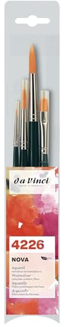 da Vinci, NOVA Kurzstielig, Malpinselset, Hobbypinsel, Goldfarbene Synthetikfasern, Acryl, Aquarell & Öl, für Papier & Haut, Grünpolierte Stiele, Vegan, Made in Germany, Flach & Rund, Größe 0