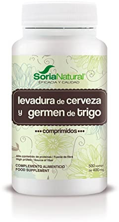 Soria Natural Levadura de Cerveza y Germen de Trigo | Previene la Caída del Cabello, Antioxidante, Aporta Energía, Ayuda en la salud intestinal y Cardiovascular | Vitamina B, Hierro, Zinc | 500caps