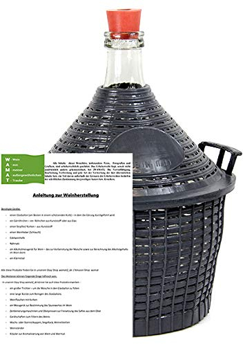 Garrafa de Vino con cesta de plástico + tapón de goma, Botella de cristal, 25 L