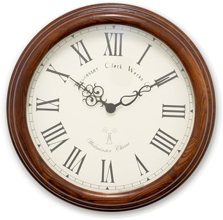 Acctim Lacock Wall Clock Westminster Chime Radio Controlled Energy Efficient Movement Crafted Wood Walnut 39cm