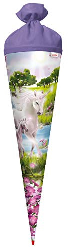 ROTH Schultüte groß Einhorn mit Fohlen 70 cm - rund Rot(h)-Spitze Filzverschluss - Zuckertüte