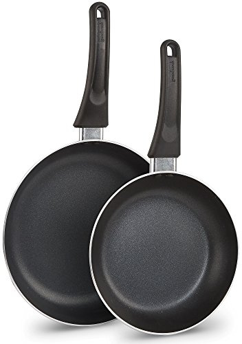 GoodCook Nonstick Aluminum Frying Pan Set, 8 and 10 Skillets, Black, Even Heating, Stay-Cool Ergonomic Handle, PFOA-Free Nonstick Coating, Ideal for Sautéing, Searing, and Frying