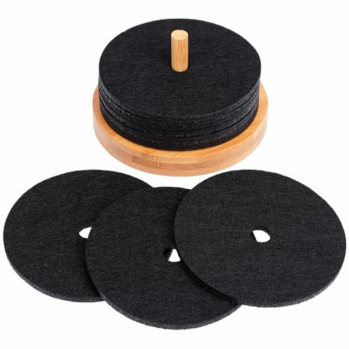 Gräwe Sottobicchiere in Vetro, Feltro Sottobicchieri Set con Titolare di bambù, 8 Pezzi Nero