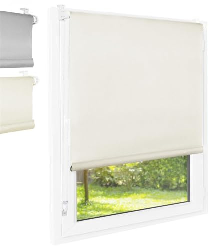 FOXX Thermo Rollo [FÜR Fenster OHNE Bohren] 90x220 cm Creme/Innenrollo Blickdicht als Sichtschutz/Klemmfix Montage/Für Schlafzimmer, Wohnzimmer, Küche, Büro, Kinderzimmer