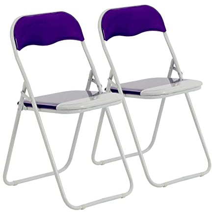 Harbour Housewares Padded Folding Chairs - Purple - Pack of 2 - Easy Store Metal Frame Foldable Desk Chair for Office, Dining, Kitchen