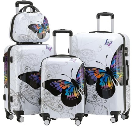BEIBYE Butterfly 2060 TSA-Schloss 4-TLG. Reisekoffer Trolley – Robustes Hartschalen Kofferset inkl. Handgepäck und Beautycase(4er Set)